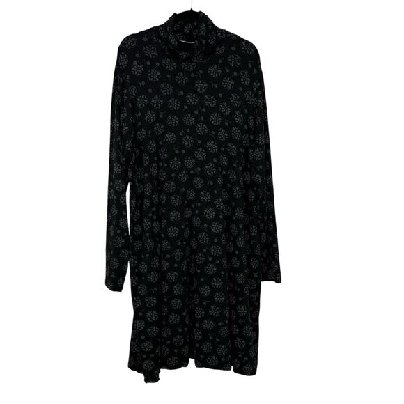 Gudrun Sjoden Dress Long Sleeve Turtleneck Shift Pockets Floral Black Sz XXL - Picture 1 of 6